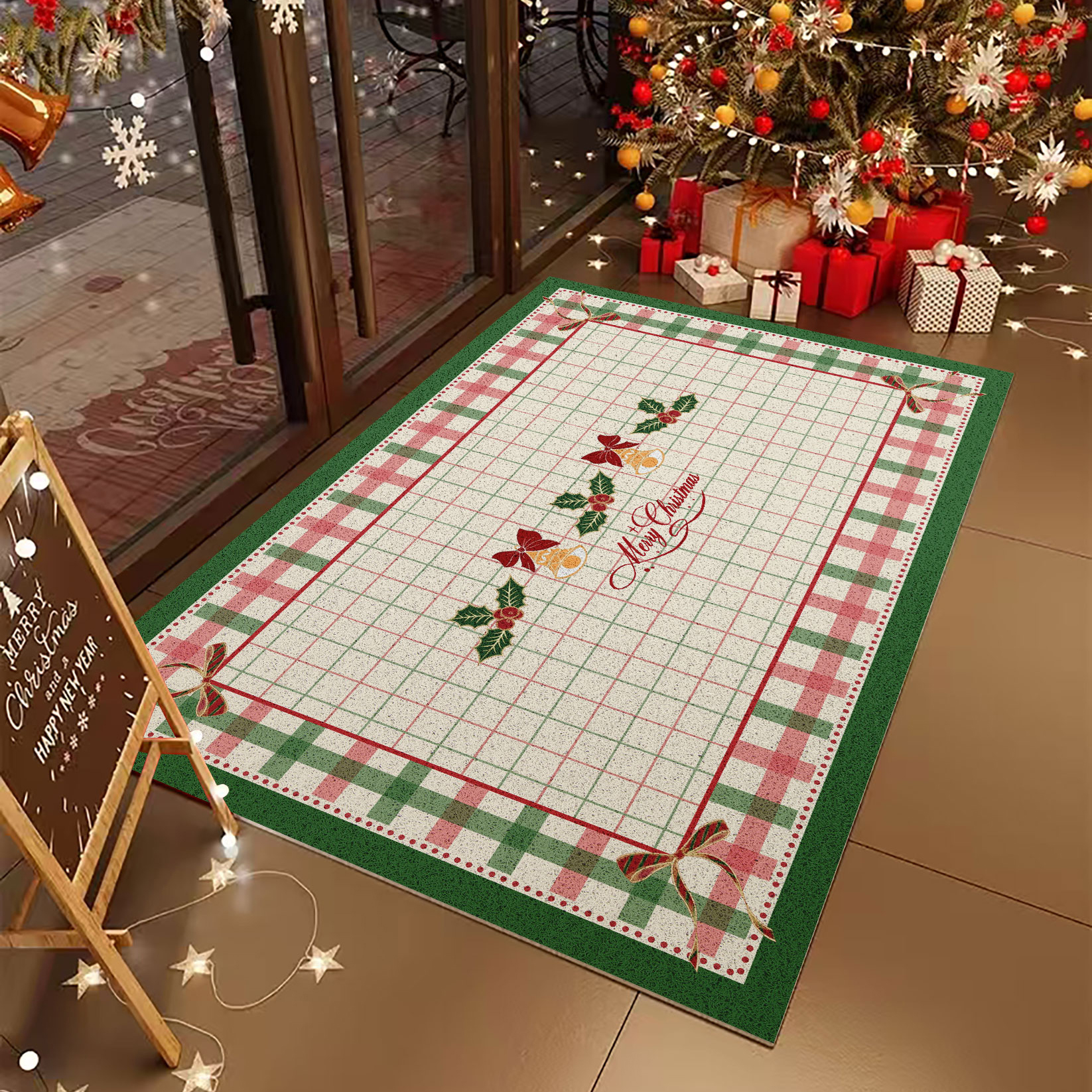 圣诞布置入户门丝圈地垫