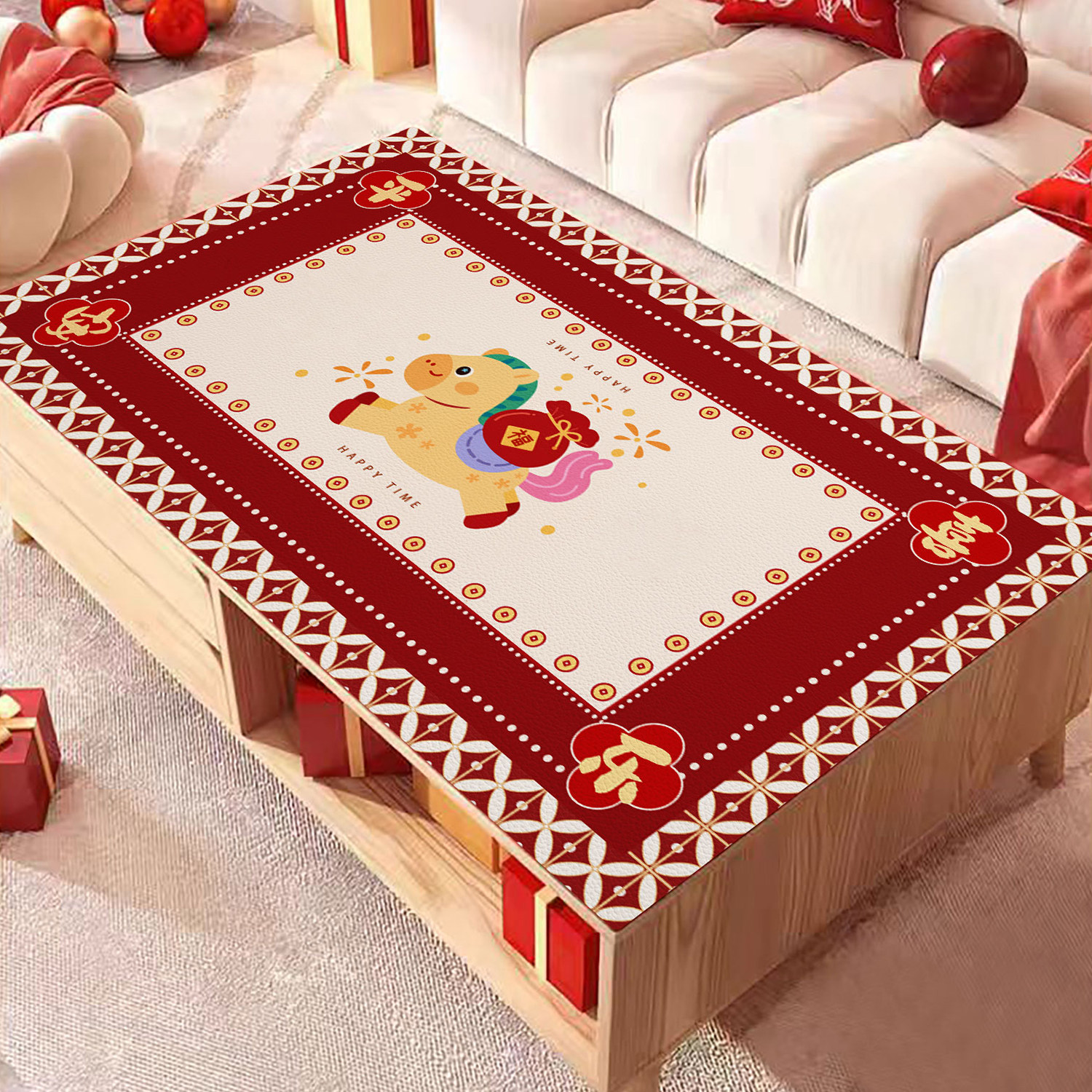 新年卡通桌布红色喜庆长方形茶几台布春节装饰防尘pvc皮革餐桌垫,居家布艺,桌布,淘宝优惠券,粉丝福利购,淘宝优惠卷