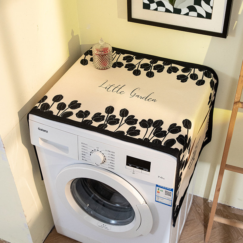 简约现代滚筒洗衣机盖布防水盖巾黑白郁金香冰箱防尘保护罩棉麻,居家布艺,洗衣机罩,淘宝优惠券,粉丝福利购,淘宝优惠卷