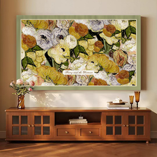 北欧油画电视机防尘罩防尘布罩客厅家用挂壁式显示器全包毛绒盖布