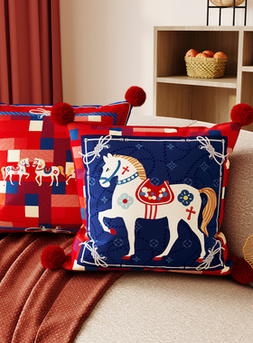 欧式轻奢马沙发抱枕方形超软靠枕新年红色氛围感软腰枕榻榻米靠垫