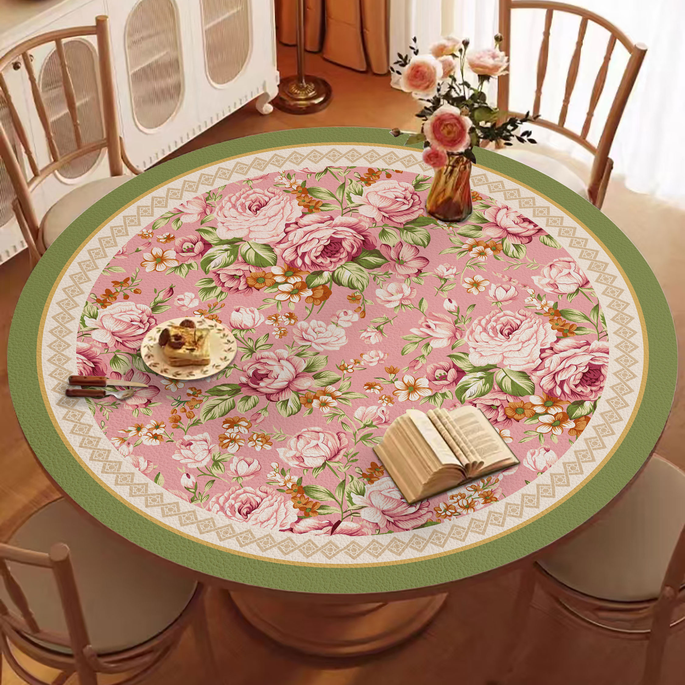 家用圆桌桌垫防水防油免洗圆桌布田园高级感圆形茶几台面保护垫子