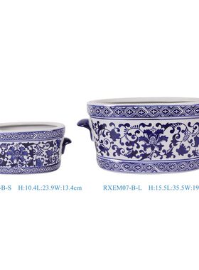 中式青花瓷陶瓷鱼缸花盆客厅装饰摆件古典家居