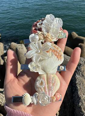 天然贝壳海螺海星头饰发夹边夹