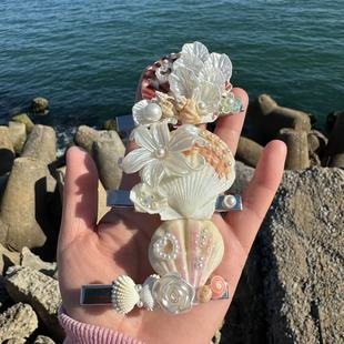天然贝壳海螺海星头饰海贝发饰海洋风夹子发夹饰品海边创意礼品