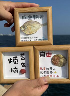 天然海螺贝壳咸鱼海参鲍螃蟹相框