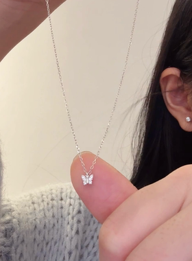 s925纯银迷你蝴蝶吊坠锁骨项链女