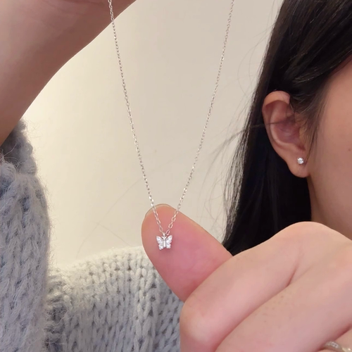 s925纯银迷你蝴蝶吊坠锁骨项链女