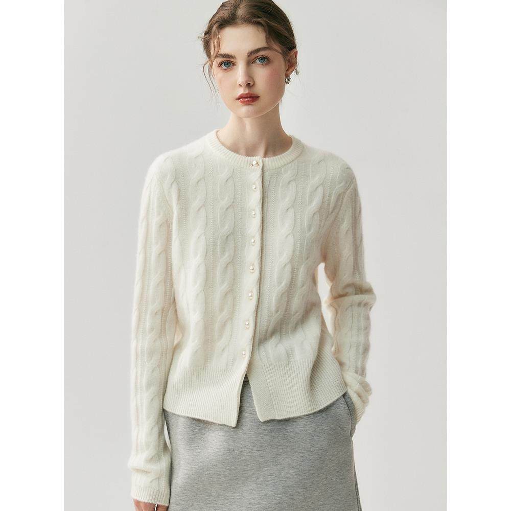 2025新款韩版山羊绒衫女圆领麻花针织开衫毛衣外套宽松针织开衫,女装/女士精品,羊绒衫,淘宝优惠券,粉丝福利购,淘宝优惠卷