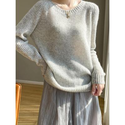 2025春秋新款丝羊绒针织衫女士桑蚕丝毛衣宽松显瘦百搭针织打底衫