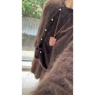 福利福利福利 新品纯山羊绒拉绒珍珠扣开衫圆领女毛衣针织外套