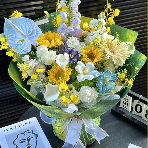 原创鲜花速递同城上海油画花束花店马蹄莲郁金香向日葵生日配送花