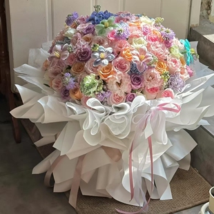 199朵多巴胺多色玫瑰花束上海鲜花同城配送上门情人节送女朋友