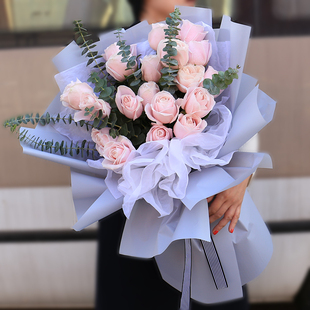 粉玫瑰花束上海鲜花速递同城生日鲜花店当天送花老师礼物小时达