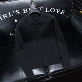 重磅加厚.老钱风小翻领纽扣毛衣开衫外套56276P130挂拍黑色，男装针织衫/毛衣，钱塘6022