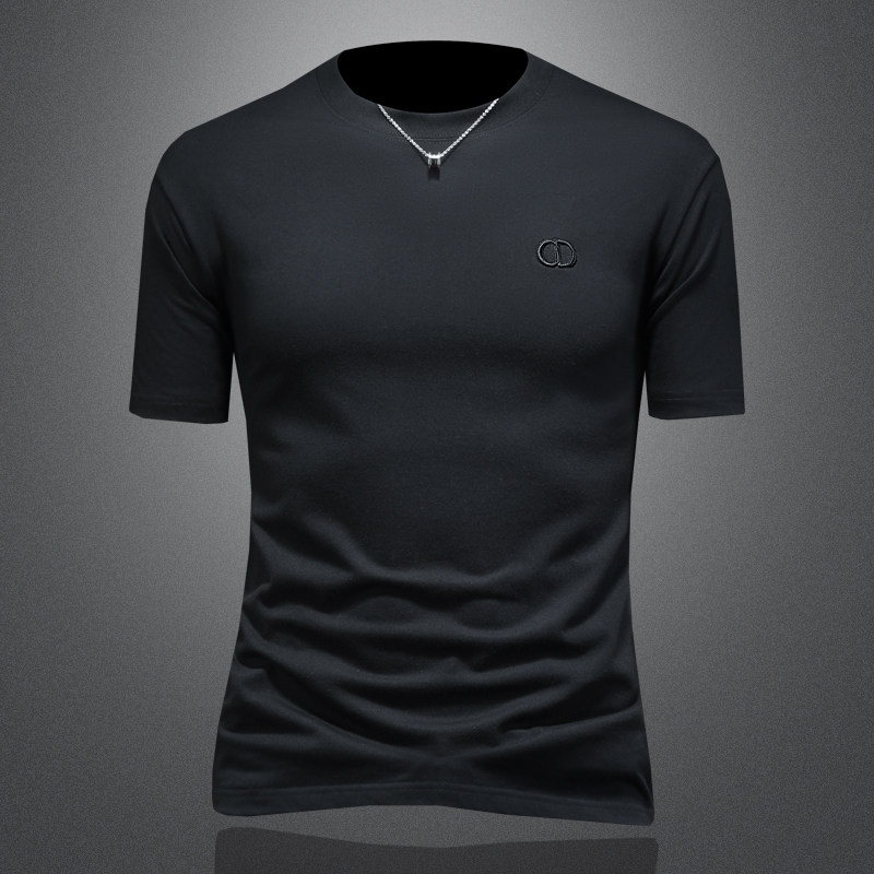 2026年新款短袖T恤微阔重磅全棉圆领体恤衫3130P58缕空黑，男装T恤，钱塘6022