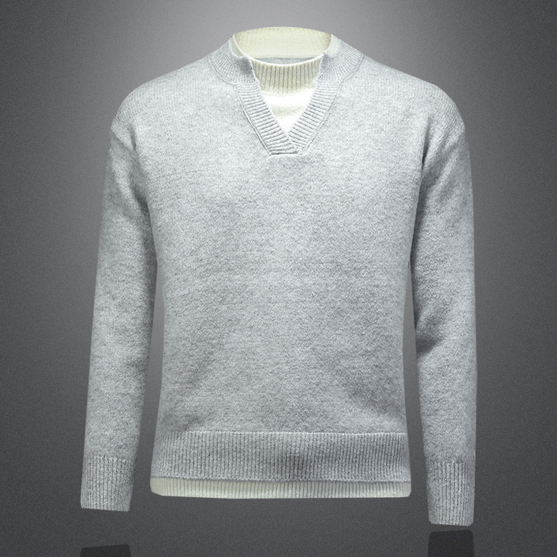 阔版大码假两件海鸥领粗针毛衣.重磅加厚.老钱风56301P130缕空浅，男装针织衫/毛衣，钱塘6022