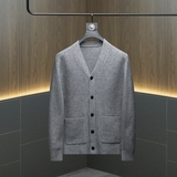 重磅加厚.老钱风V领系扣真口袋毛衣开衫外套56283P135挂拍黑，男装针织衫/毛衣，钱塘6022