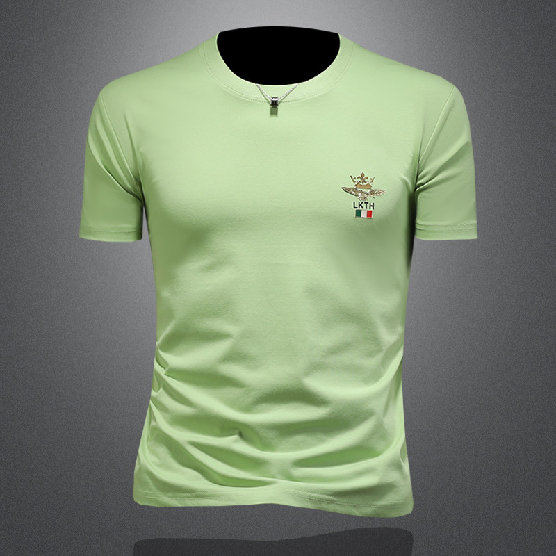 2026年新款短袖T恤微阔重磅全棉圆领体恤衫2011P58缕空绿，男装T恤，钱塘6022