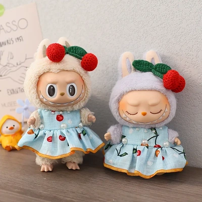 Labubu拉布布衣服马卡龙玩偶盲盒一二代公仔坐坐派对樱桃裙着替装