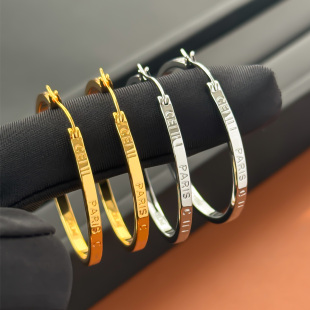 女士素圈气质型流行时尚 耳圈个性 耳环 款 欧美简约字母极简风时尚