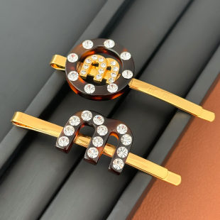 玳瑁进口树脂镶钻字母M一字夹2026年新款 复古ins 边夹发夹发饰AB款