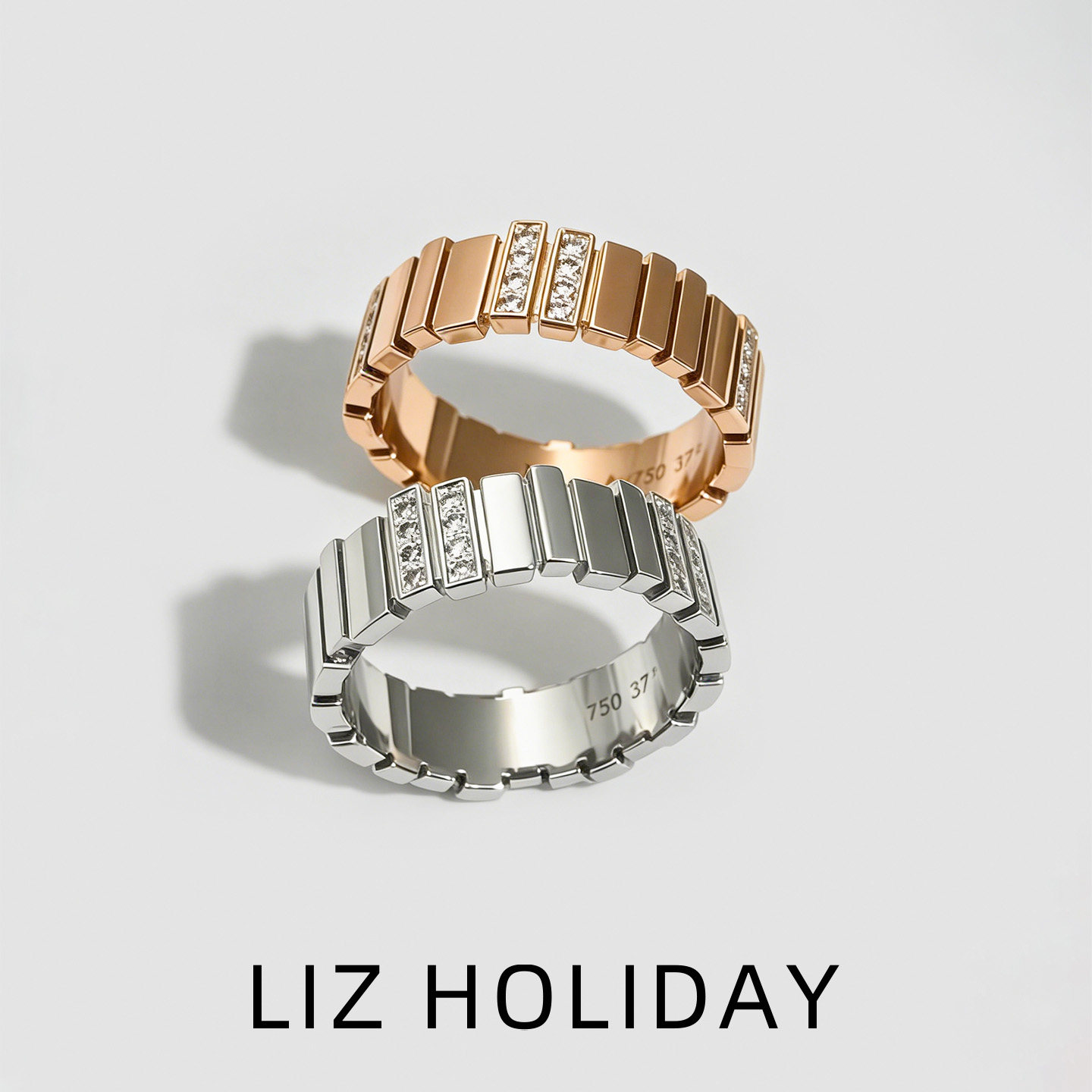 欧美通勤高级感风琴阶梯多层次镶钻食指戒指玫瑰金指环轻奢女饰品