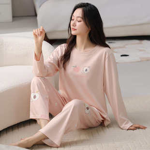 宽松家居服套装 女士纯棉长袖 套头睡衣春季 卡通大码 可外穿4XL码