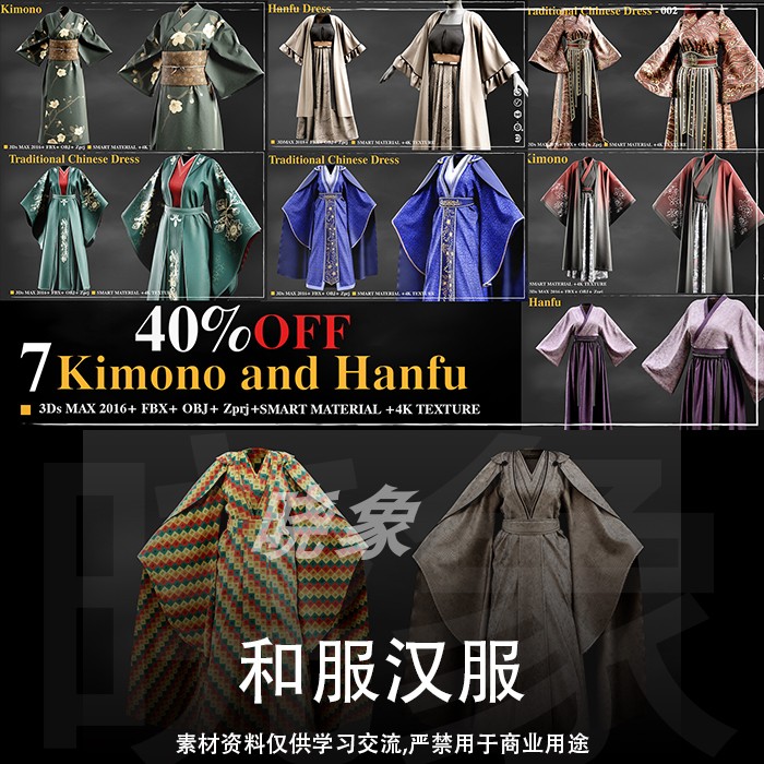 MD服装女性和服汉服 衣服模型MarvelousDesigner 古装中式 3D模型