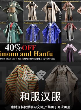 MD服装女性和服汉服 衣服模型MarvelousDesigner 古装中式 3D模型