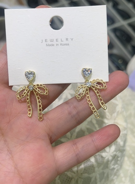 韩式新款蕾丝蝴蝶结丝带耳环女简约时尚气质百搭甜美精致耳钉耳饰
