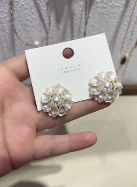 超美小雏菊花朵S925针珍珠花朵耳环女轻奢高级小众设计感耳钉耳饰