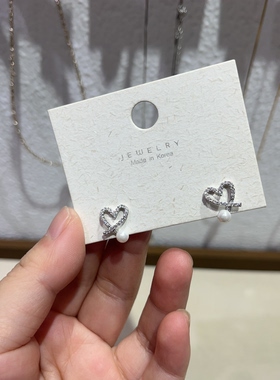 S925纯银爱心耳钉女法式精致贝珠耳环轻奢小众设计高级感气质耳饰