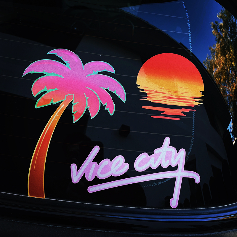 汽车贴纸罪恶都市vice city复古落日余晖车窗贴防水反光摩托车贴