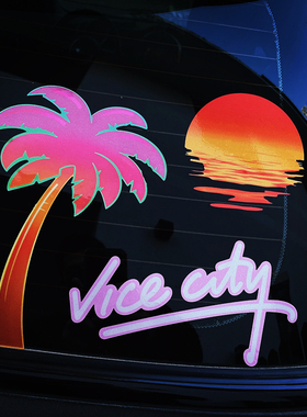 汽车贴纸罪恶都市vice city复古落日余晖车窗贴防水反光摩托车贴