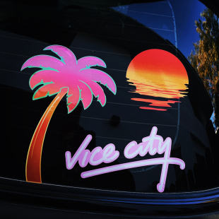 汽车贴纸罪恶都市vice city复古落日余晖车窗贴防水反光摩托车贴