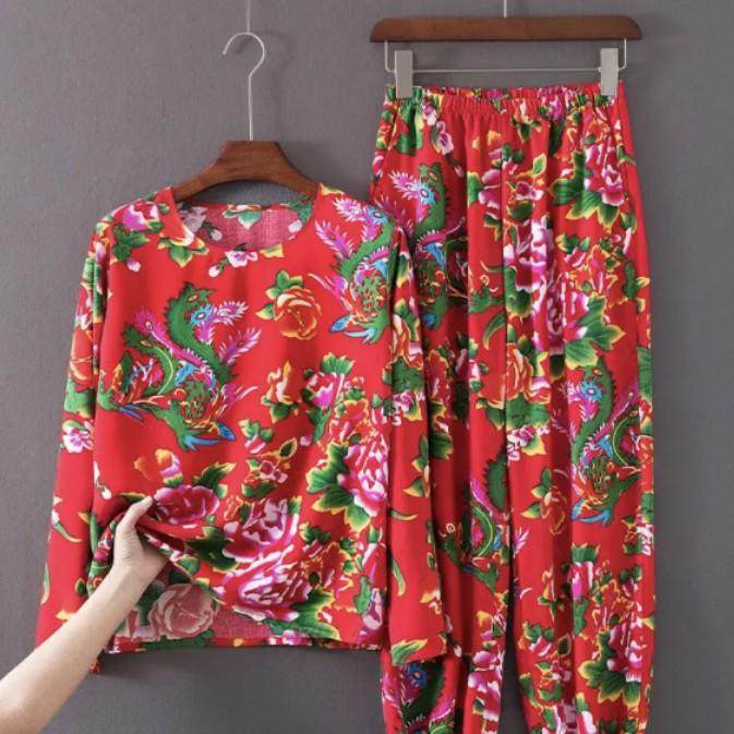 东北大花布衣服晨袍生日聚会网红睡衣/家居服套装