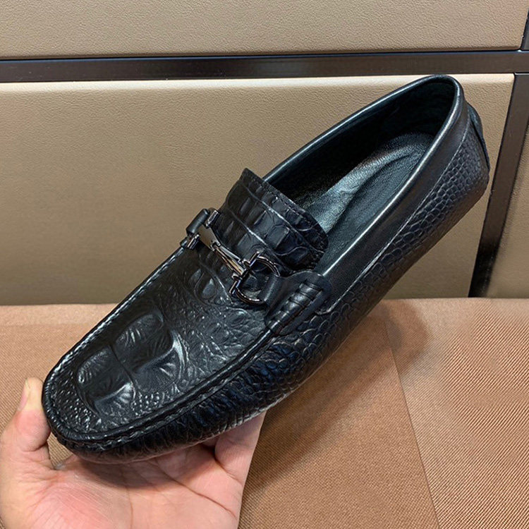 欧洲站金属扣豆豆男鞋真皮一脚蹬休闲百搭皮鞋潮牌商务套脚驾车鞋