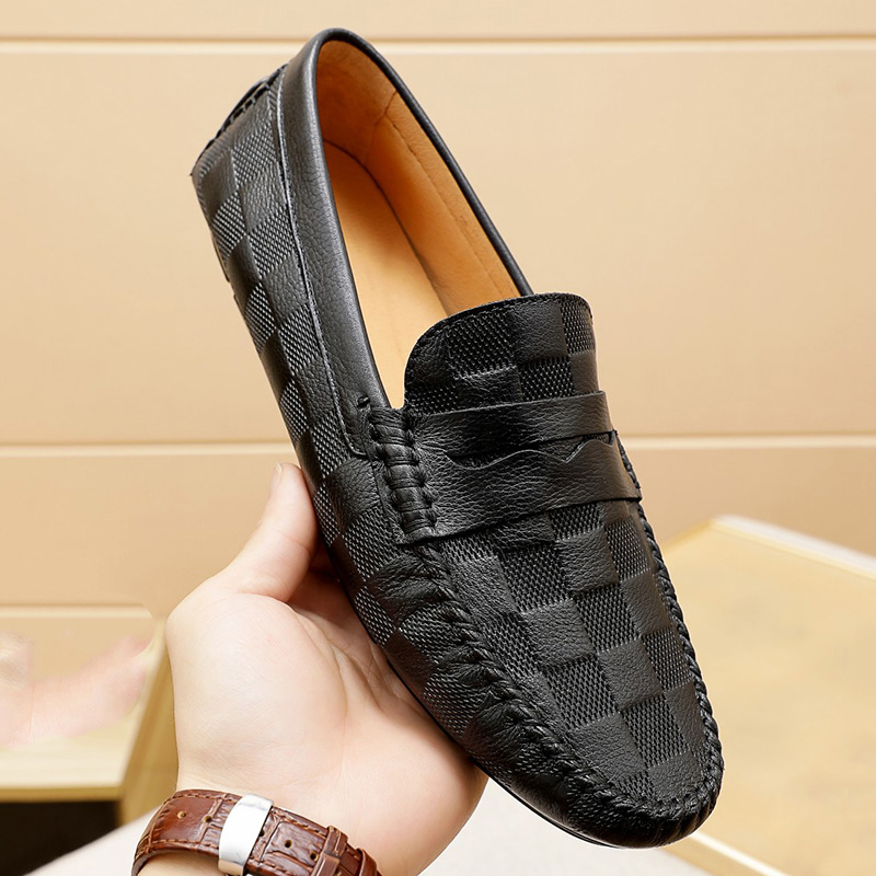 欧洲站2025夏季格子纹真皮豆豆鞋男时尚休闲商务套脚懒人潮鞋驾车,流行男鞋,乐福鞋（豆豆鞋）,淘宝优惠券,粉丝福利购,淘宝优惠卷