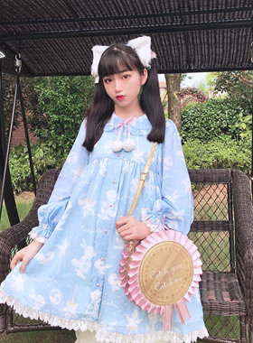 Catch you Catch me许愿兔lolita原创正版洛丽塔长袖A字连衣裙OP