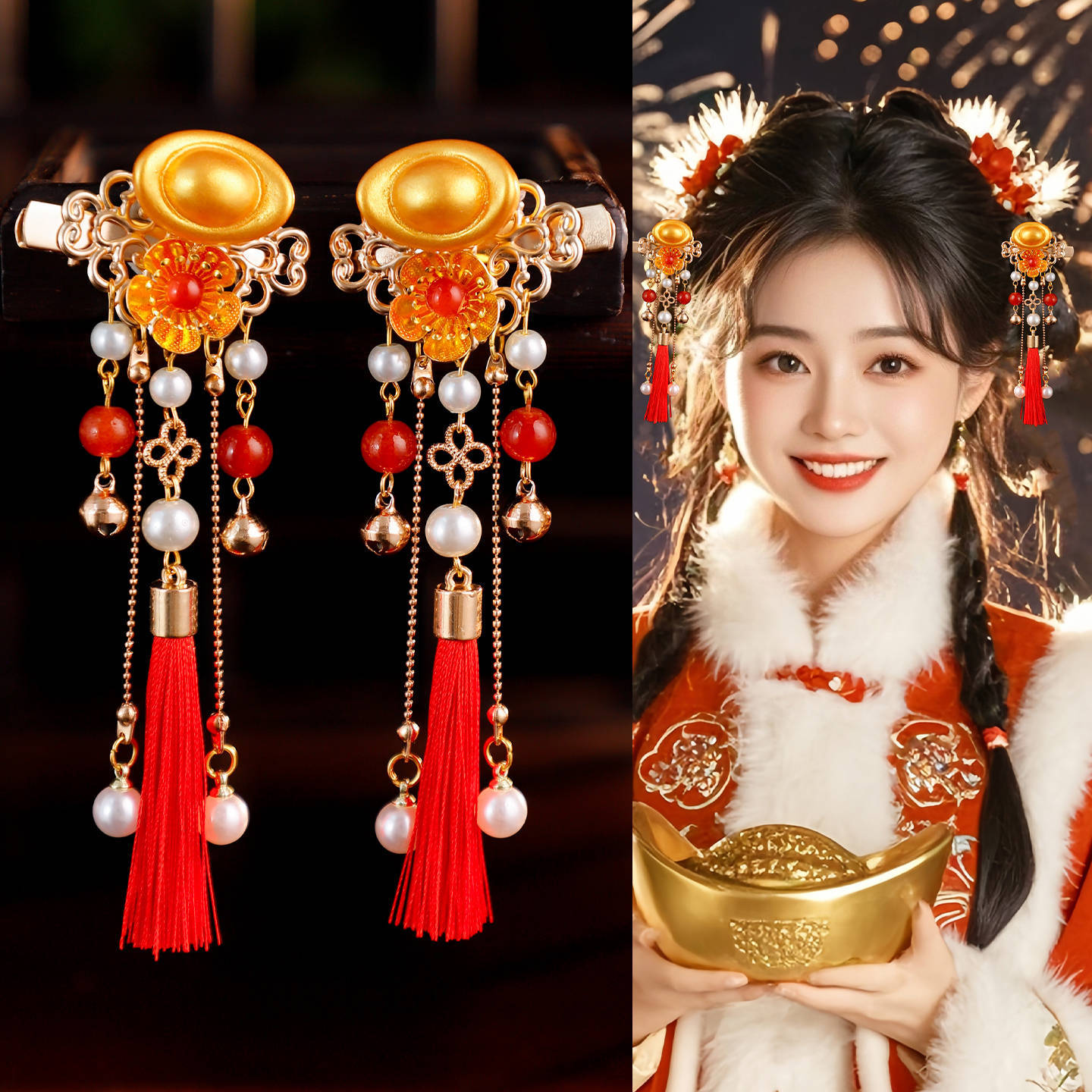 古风汉服宫廷影楼写真百搭清新元宝流苏发夹百搭古装气质日常发夹