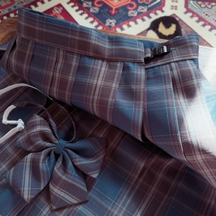 百褶裙 学院风JK制服风琴褶半身裙 rom2配领结 复古灰色格子