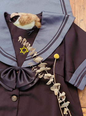 rom2日系原宿风 个性黑色学院风复古JK制服短袖上衣 海军领水手服