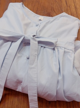 rom2高品质 绑带蝴蝶结 温柔浅蓝色 慵懒风禅意风 长袖打底衬衫