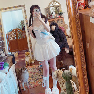 抽绳绑带蝴蝶结 rom2高品质 有内衬 刺绣提花 吊带连衣裙 缅混纺