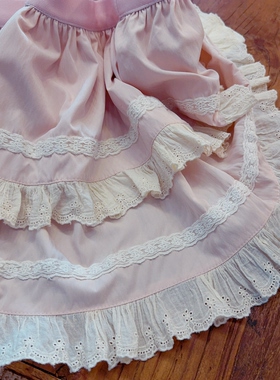 防走光 双层荷叶边蕾丝拼接 复古灰粉色 甜美小公主 松紧腰半身裙