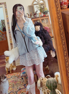 rom2领口可收缩 下摆可收缩 学院风灰蓝色 薄款外套 防晒衫冲锋衣