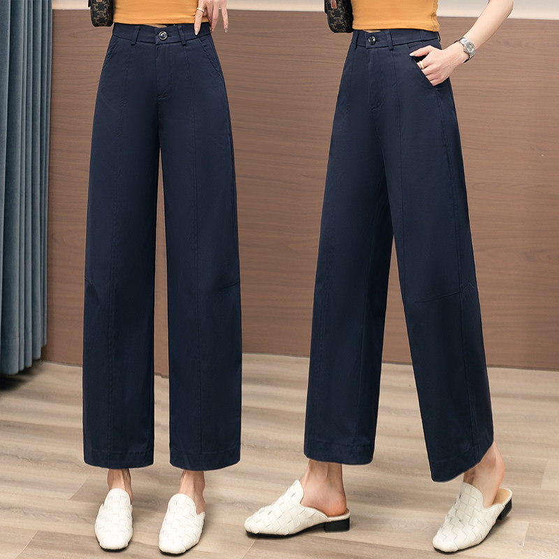 九分阔腿西装裤女夏薄款冰丝垂感八分小个子休闲显瘦窄版直筒裤爆