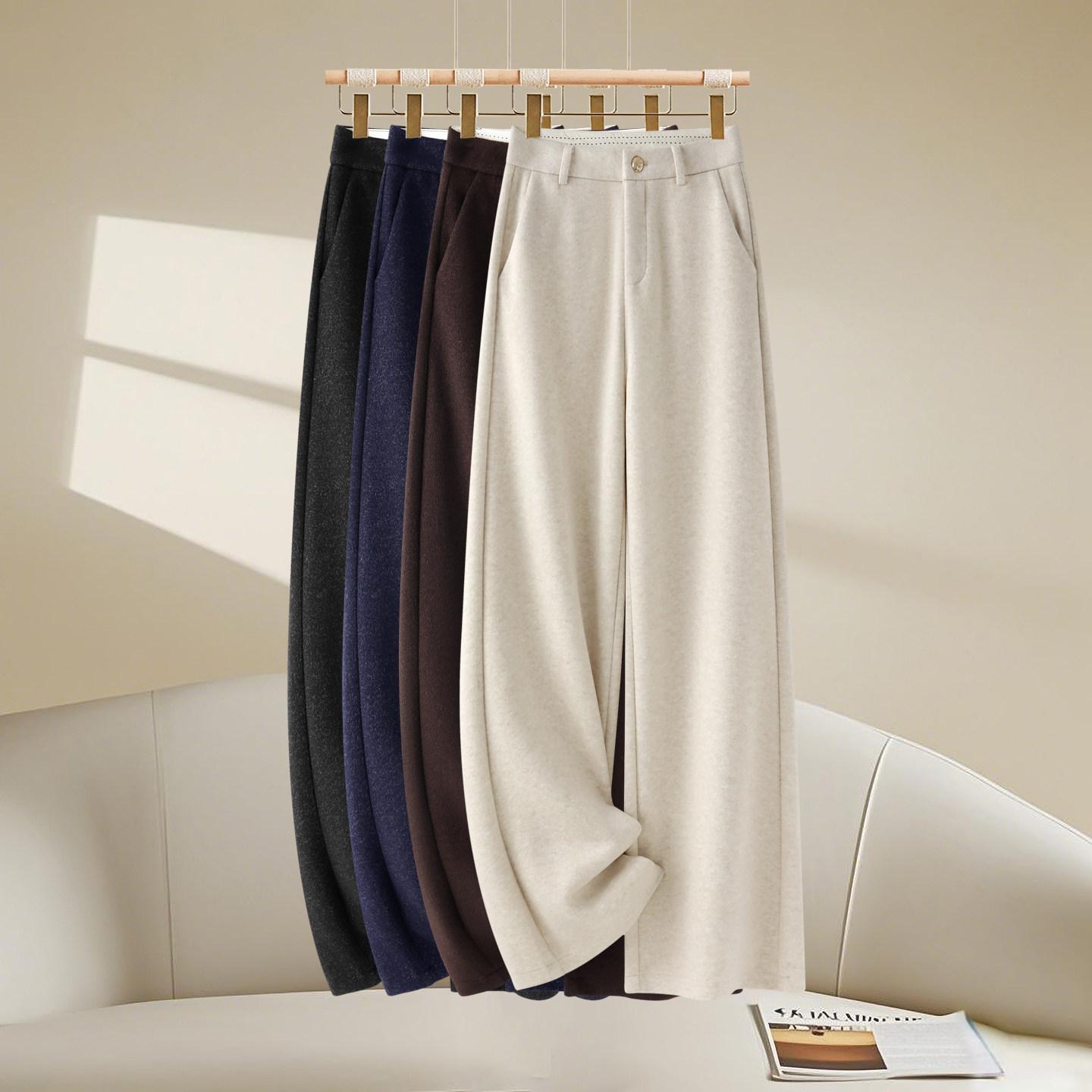  糯米裤女秋冬高腰垂感阔腿裤宽松显瘦小个子休闲直筒软糯云朵裤,女装/女士精品,休闲裤,淘宝优惠券,粉丝福利购,淘宝优惠卷