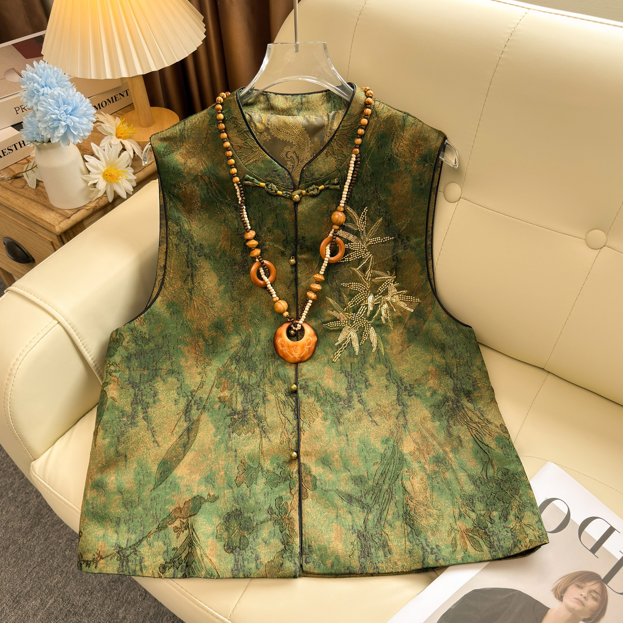 新中式国风复古提花亮片马甲外套